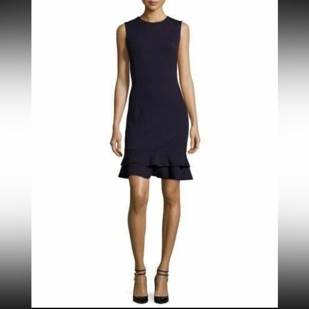 DIANE VON FURSTENBERG
Jacey flounced sheath dress black ruffle evening $450
